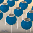 Blauwe cakepops met logo